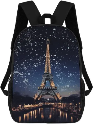 17 Inch Ordinary Backpacks,backpack for Men,Night Paris Eiffel Tower Print Backpack,suitable for Work,travel,business Trips,etc