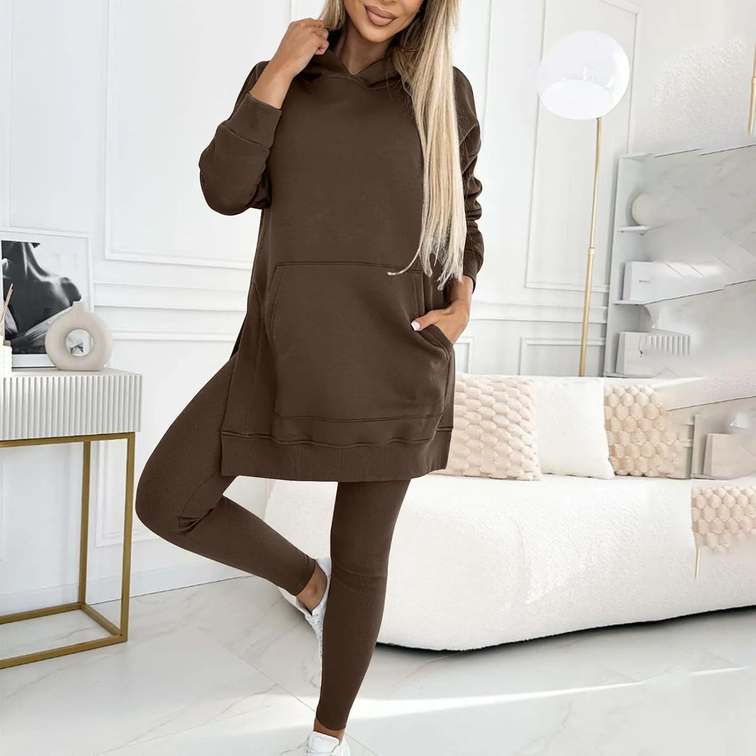 2 Piece Set for Women Oversized Hoodies and Leggings Pants Hooded Sweatshirt with Pocket Athletic Outfits