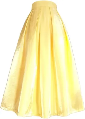 2023 Spring Korean Simple Elegant Pastel Candy Color Glittering Purple High Waist Pleated Midi Satin Skirt Birthday Party