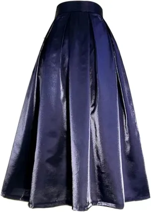 2023 Spring Korean Simple Elegant Pastel Candy Color Glittering Purple High Waist Pleated Midi Satin Skirt Birthday Party