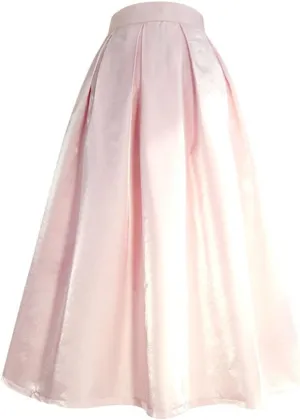 2023 Spring Korean Simple Elegant Pastel Candy Color Glittering Purple High Waist Pleated Midi Satin Skirt Birthday Party