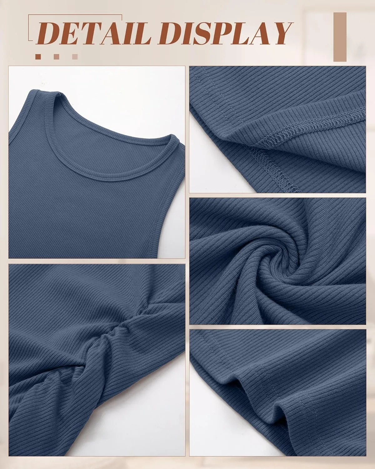 3 Pack Women's Sleeveless Tank Tops, Ribbed Knit Slim Fit Crew Neck Tops Side Ruched Summer Racerback Workout Shirts