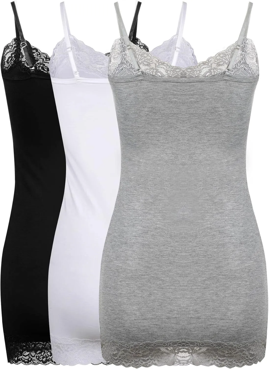 3 Pcs Women Long Camisoles Lace Tank Tops Neck Cami Adjustable Spaghetti Strap Lace Trim Tank Top for Women Wearing
