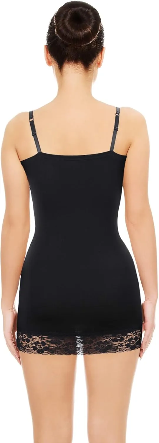 3 Pcs Women Long Camisoles Lace Tank Tops Neck Cami Adjustable Spaghetti Strap Lace Trim Tank Top for Women Wearing