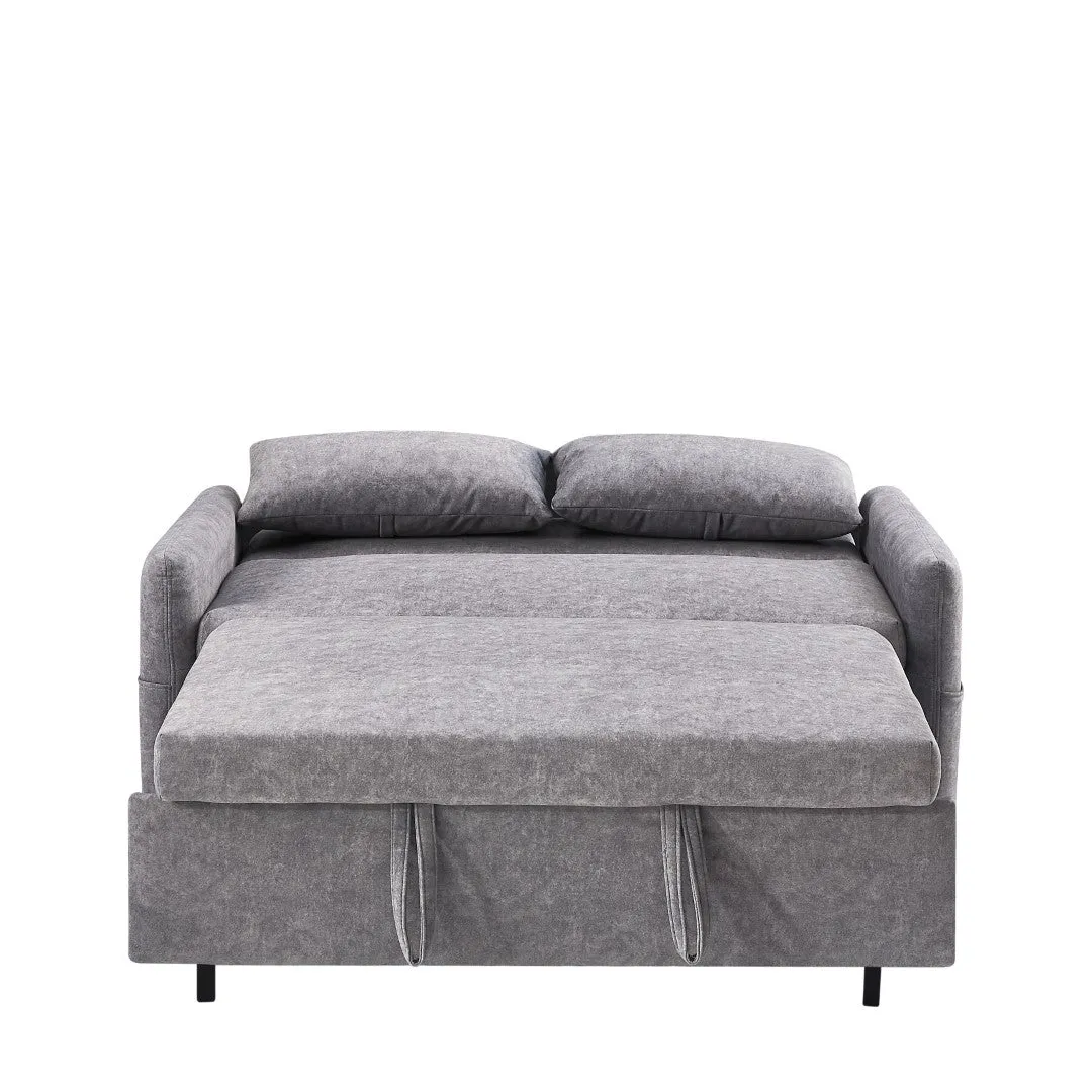 55.1" Pull Out Sleep Sofa Bed Loveseat Couch, Adjustable Backrest, Storage, 2 Pillows, USB Ports, Grey (Old Sku Wf307821Aae)