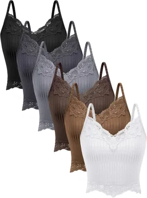 6 Pack Fairy Grunge Y2K Tops, Lace Patchwork Crop Tops Ribbed Knitted Cropped Cami Tank Top Y2K Clothing for Women Girls