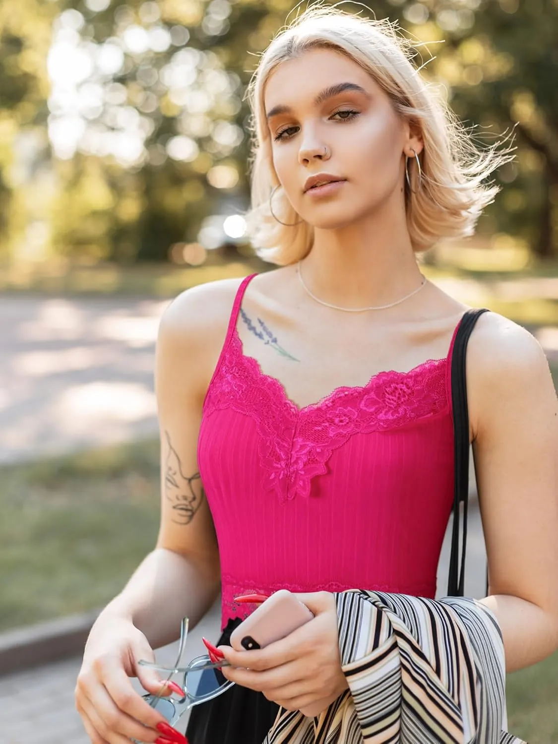 6 Pack Fairy Grunge Y2K Tops, Lace Patchwork Crop Tops Ribbed Knitted Cropped Cami Tank Top Y2K Clothing for Women Girls