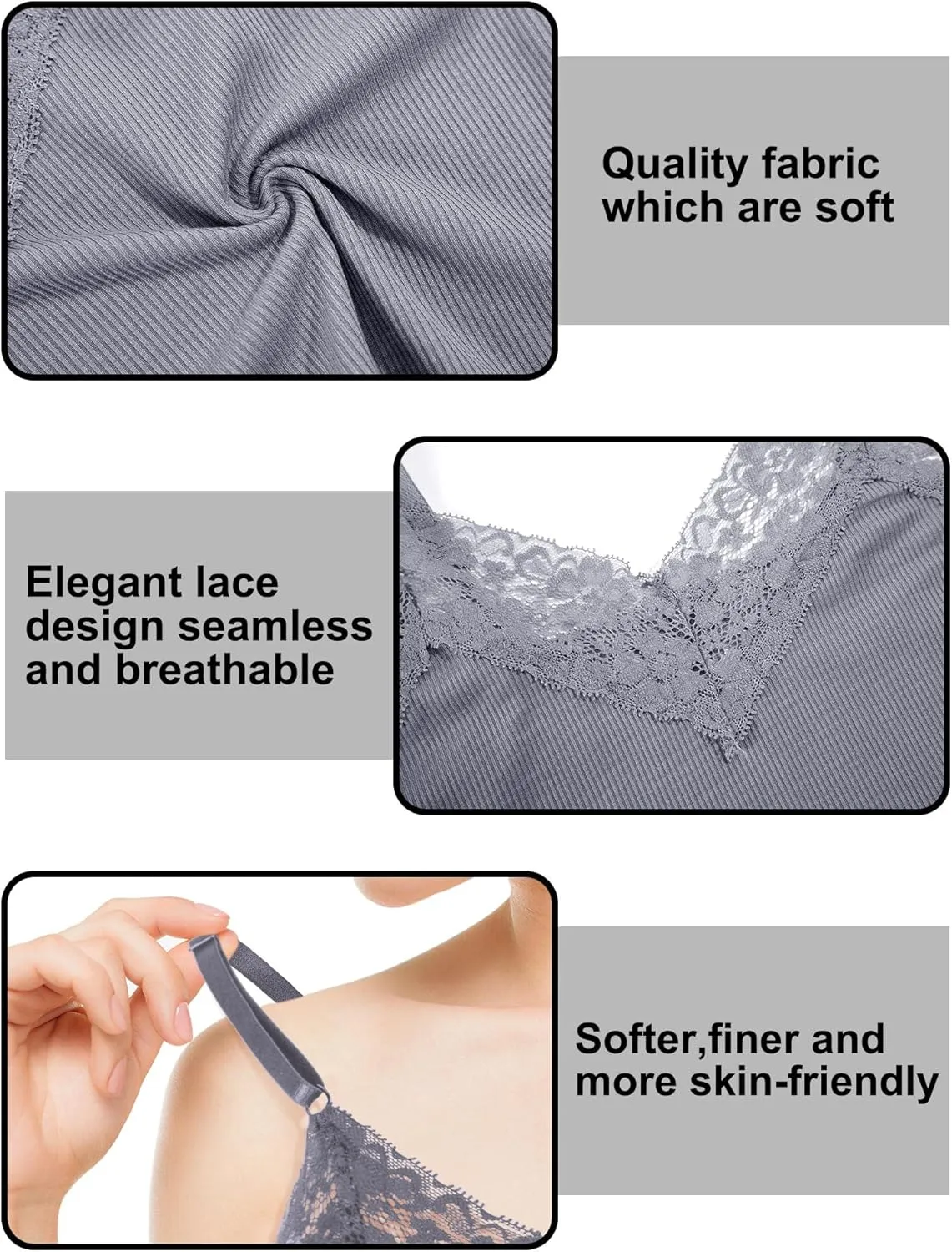6 Pack Lace Camisole for Women, Ribbed V Neck Lace Bralettes Half Cami Bra with Adjustable Spaghetti Strap Crop Tank Top