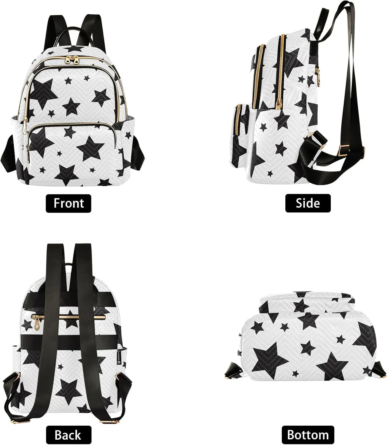 ALAZA Mini Backpack Purse for Women Lightweight Girls Small Size Black Stars White School Teens College Traveling