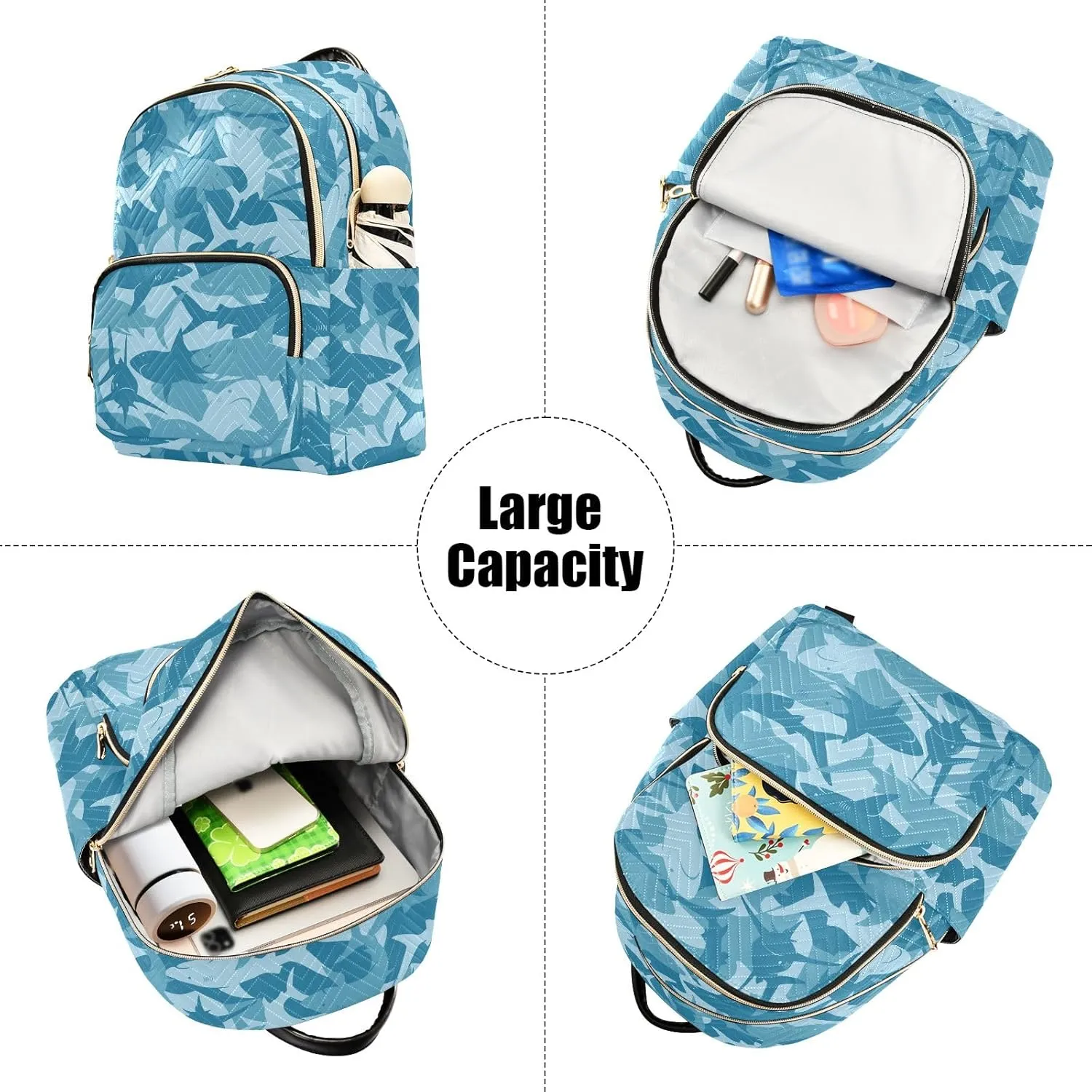 ALAZA Travel Backpack Purse for Women Fashion Anti-theft Work Casual Shark Blue Daypack Shoulder Bag Medium Size