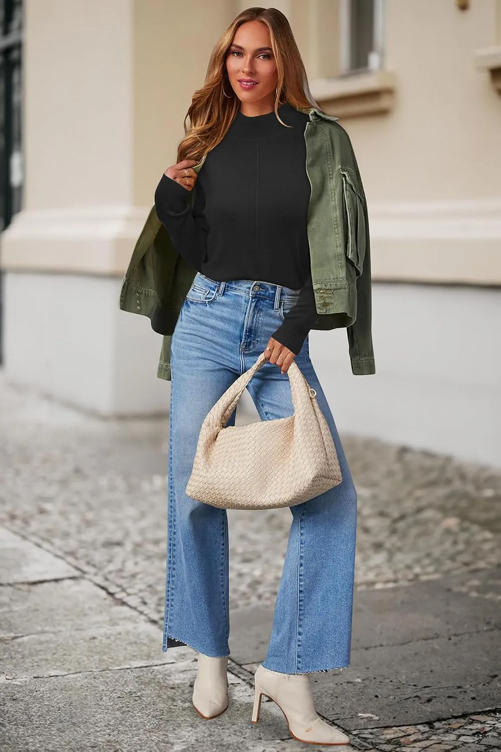 Arach&Cloz Womens Spring 2025 Sweater Tops Business Casual Outfits Work Mock Neck Long Sleeve Turtleneck Dressy Pullover