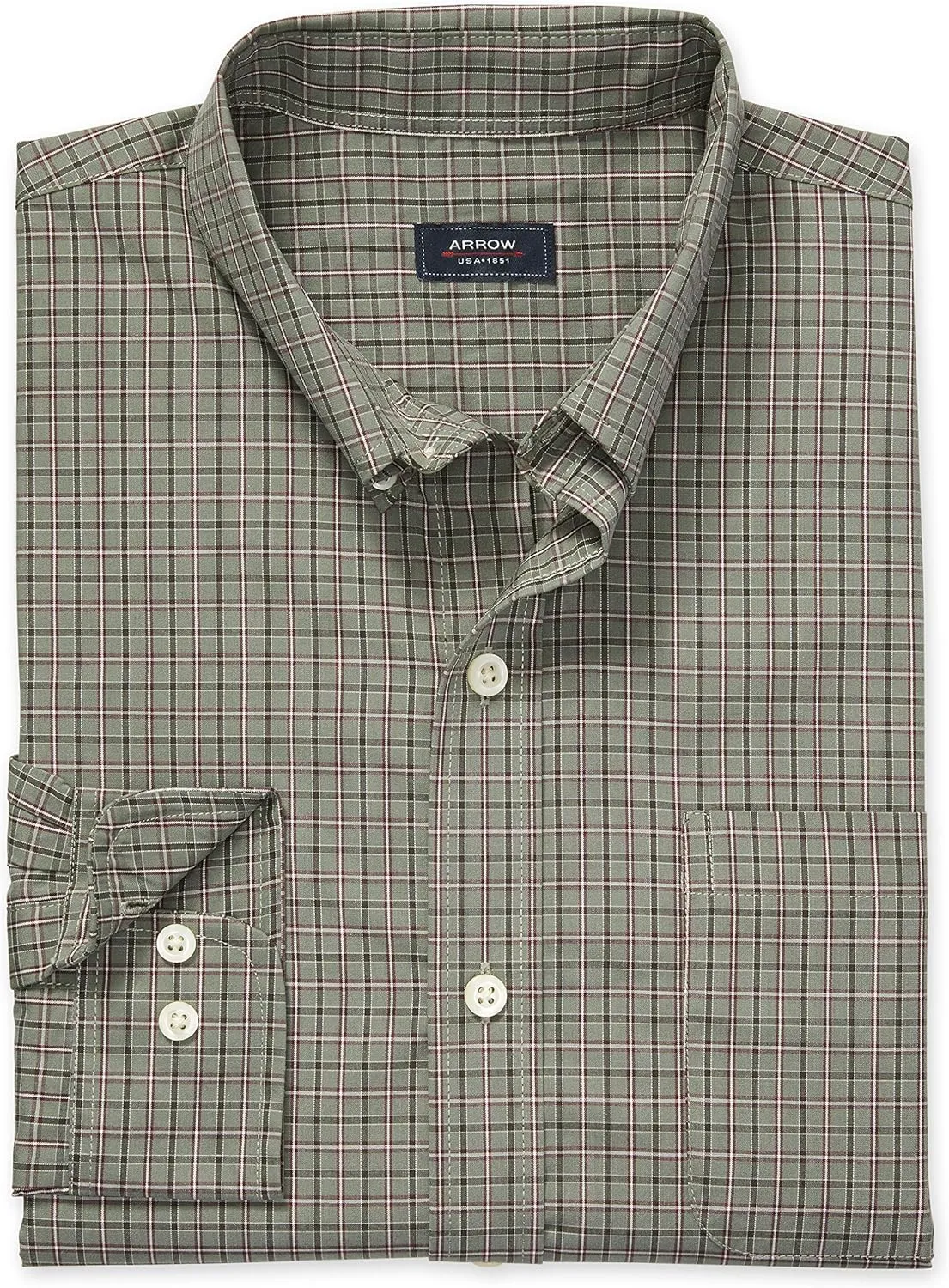 Arrow 1851 Men's Hamilton Poplins Long Sleeve Button Down Plaid Shirt