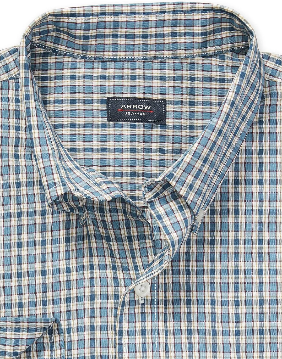 Arrow 1851 Men's Hamilton Poplins Long Sleeve Button Down Plaid Shirt