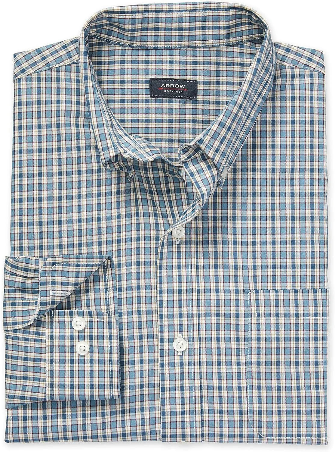 Arrow 1851 Men's Hamilton Poplins Long Sleeve Button Down Plaid Shirt