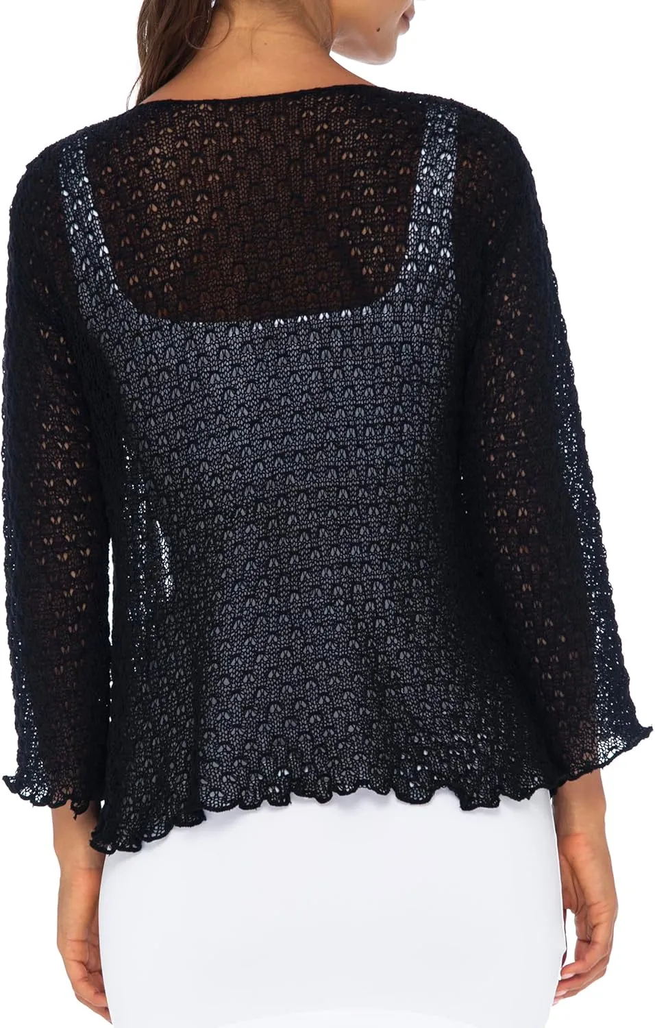 Back From Bali Womens 100% Cotton Shrug Tie Front Cardigan Lightweight Soft Knit 3/4 Sleeve Open Front Sweater