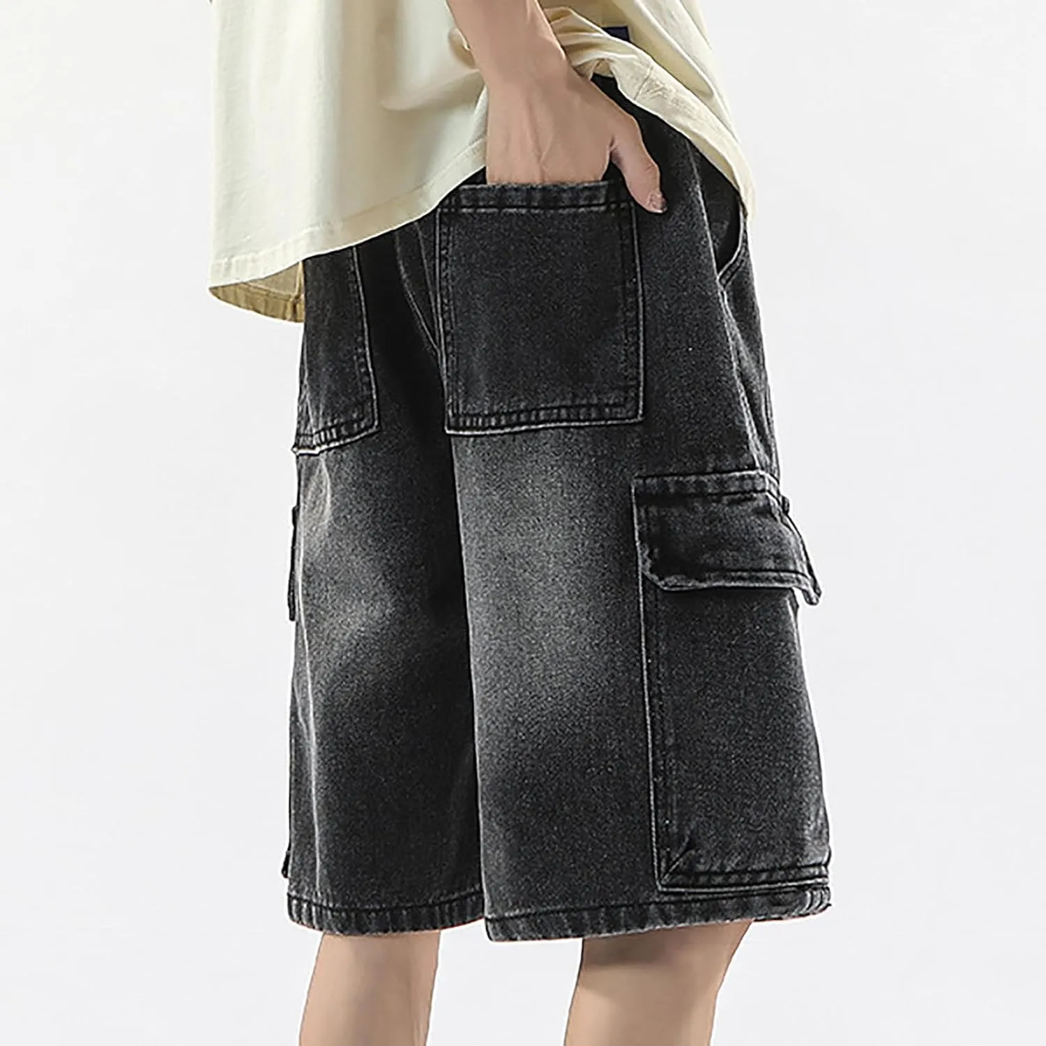 Baggy Jean Shorts for Men Casual Summer Loose Fit Hip Hop Wide Leg Denim Shorts 2025 Trendy Streetwear