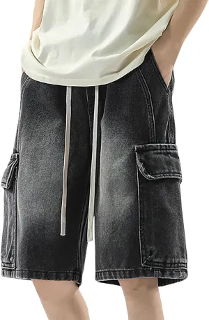 Baggy Jean Shorts for Men Casual Summer Loose Fit Hip Hop Wide Leg Denim Shorts 2025 Trendy Streetwear