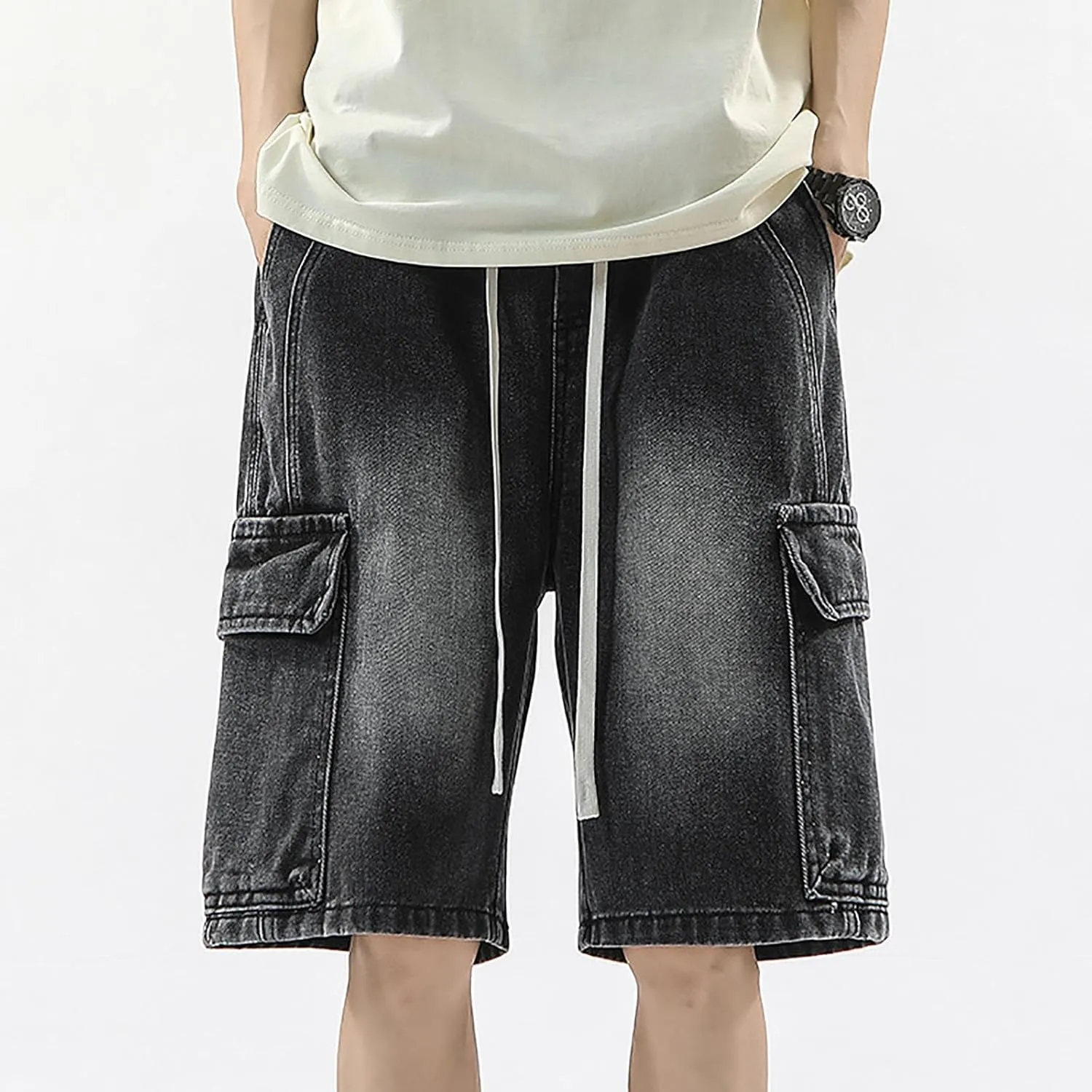 Baggy Jean Shorts for Men Casual Summer Loose Fit Hip Hop Wide Leg Denim Shorts 2025 Trendy Streetwear