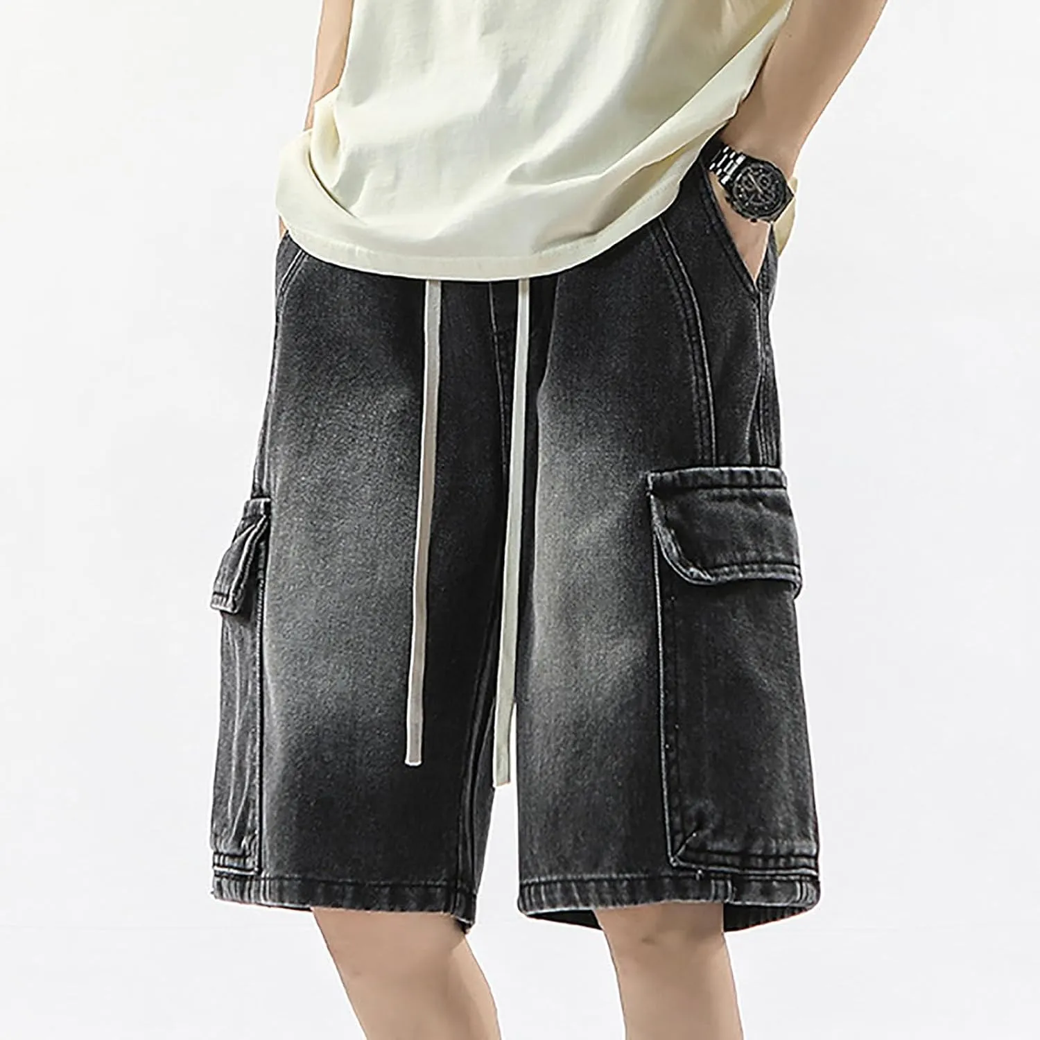 Baggy Jean Shorts for Men Casual Summer Loose Fit Hip Hop Wide Leg Denim Shorts 2025 Trendy Streetwear