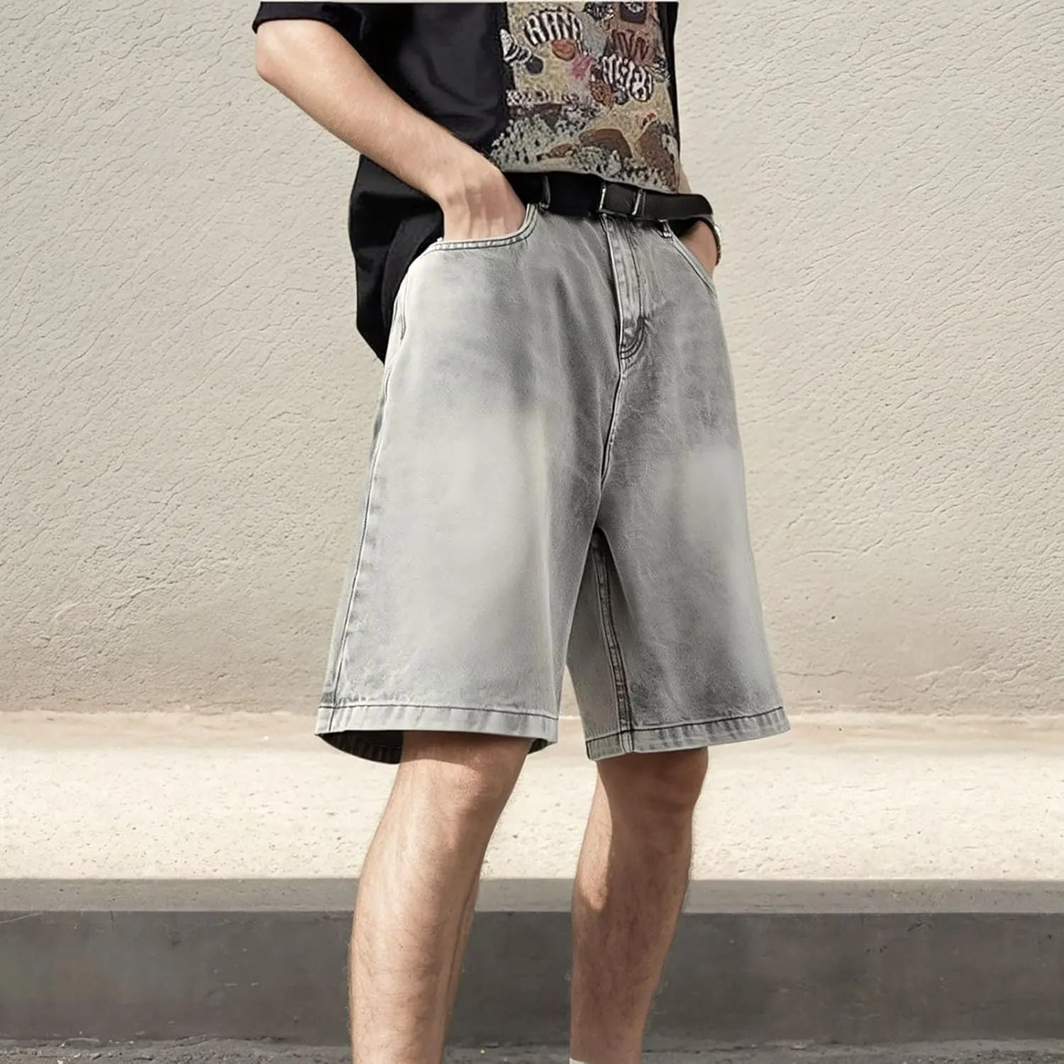 Baggy Jean Shorts for Men Jorts Casual Loose Fit Long Denim Shorts Wide Leg Y2K Hip Hop Trendy Outfits