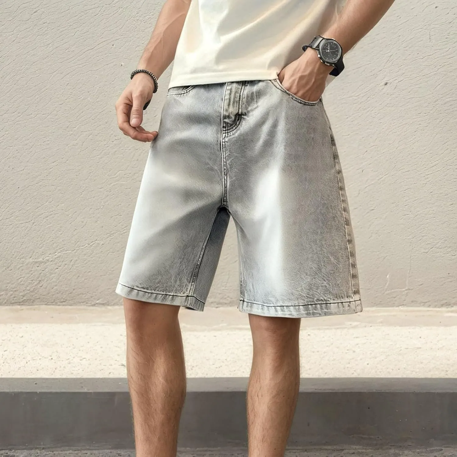 Baggy Jean Shorts for Men Jorts Casual Loose Fit Long Denim Shorts Wide Leg Y2K Hip Hop Trendy Outfits
