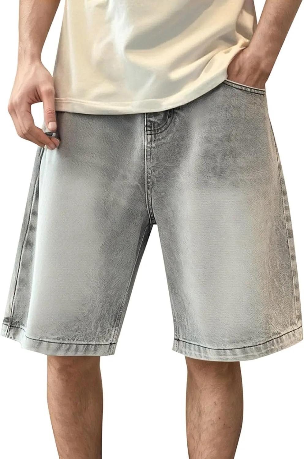 Baggy Jean Shorts for Men Jorts Casual Loose Fit Long Denim Shorts Wide Leg Y2K Hip Hop Trendy Outfits