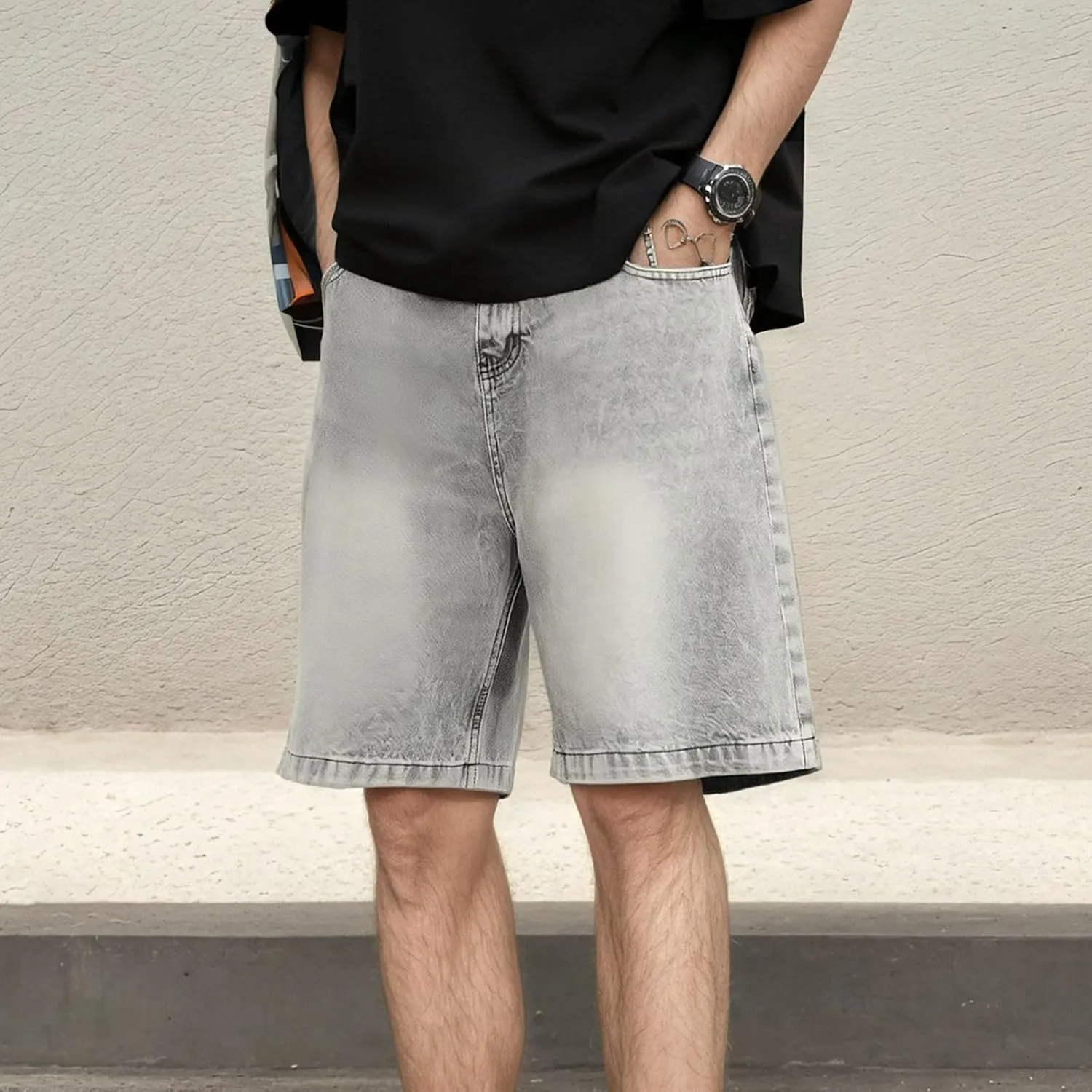 Baggy Jean Shorts for Men Jorts Casual Loose Fit Long Denim Shorts Wide Leg Y2K Hip Hop Trendy Outfits