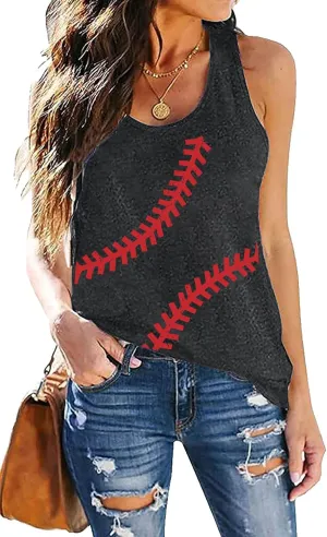 Baseball Shirt Women Baseball Tank Tops Baseball Heart Graphic Shirts Baseball Sleeveless Casual Baseball Game Vest Tops