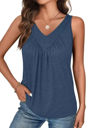 Bliwov Womens Summer Tops V Neck Ruched Cute Tank Tops Loose Fit Casual Sleeveless Beach Vacation Clothes for Woman Trendy