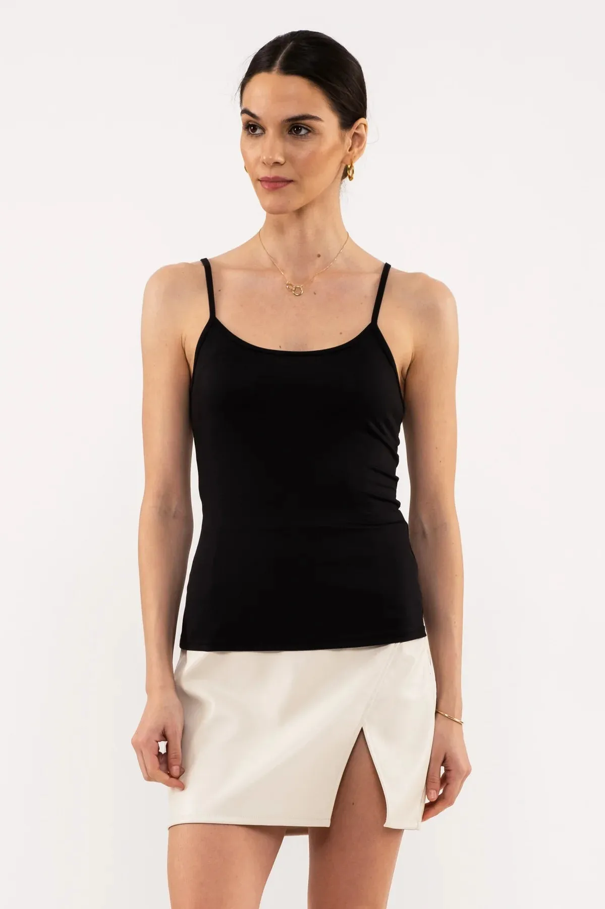 Blu pepper Solid Cami With Adjustable Straps In Black