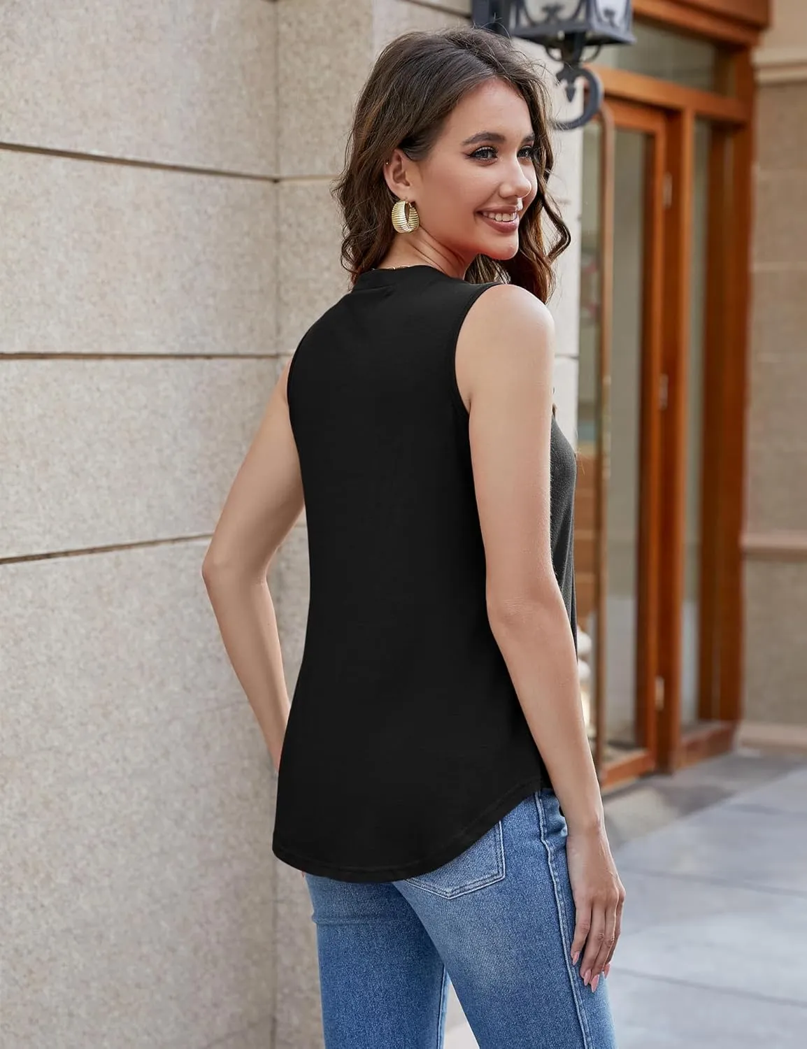 Bluetime Womens Tank Tops Loose Fit Trendy Dressy Casual Summer Shirts Pleated V Neck Sleeveless Blouses (S-3XL)