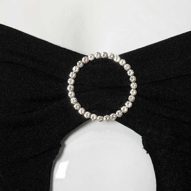 BOOFEENAA Sexy Black Crop Top Summer Clothes for Women Irregular Rhinestone O Ring Bralette Halter Top Camisole C85-AH10