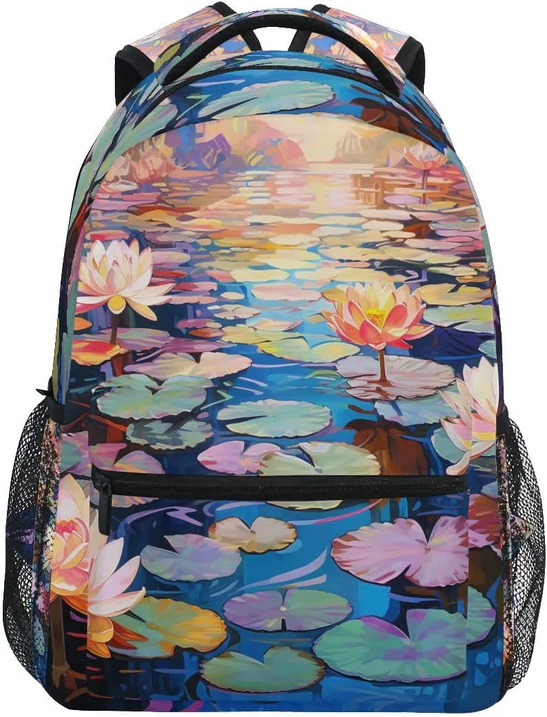 Bookbags Laptop Backpack for High School Adult Water Lily 1 Travel College Teens Student Casual Shoulder Daypack