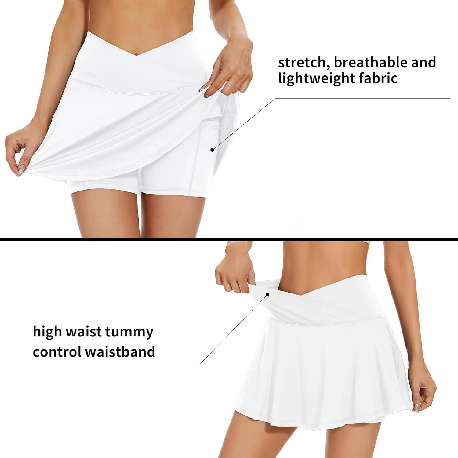 bpbtti Women's 1 or 2 Pack Crossover Tennis Skirt with Pockets High Waisted Pleated Golf Skorts Built-in Shorts for 2025