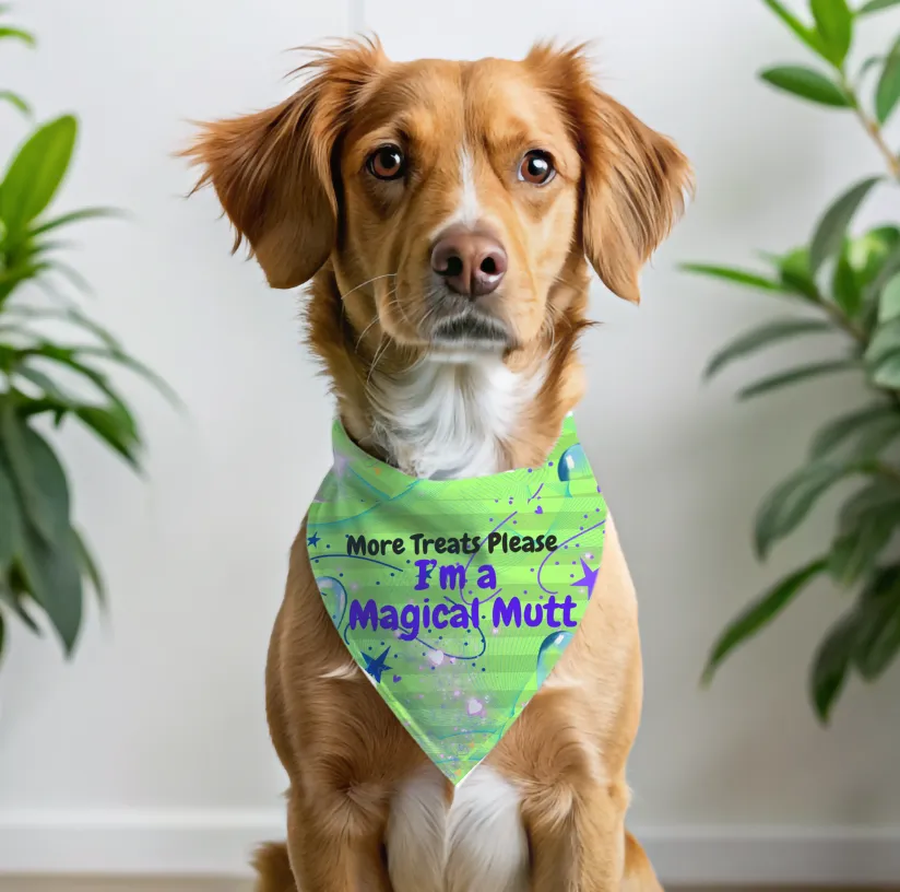 Bright Neon Green Pet Bandana with Fun "I'm a Magical Mutt" Design, Doggy Daycare and Special Occasion Pet Accessory, Pet Lover Dog Mom Gift