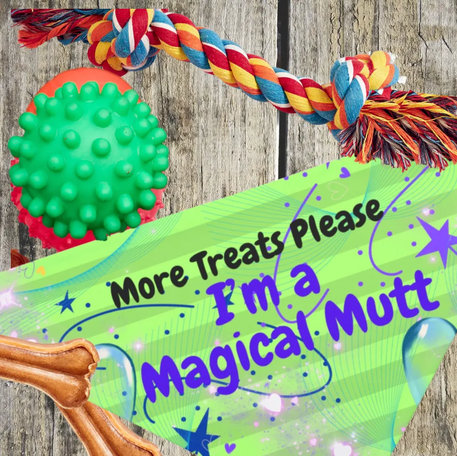 Bright Neon Green Pet Bandana with Fun "I'm a Magical Mutt" Design, Doggy Daycare and Special Occasion Pet Accessory, Pet Lover Dog Mom Gift