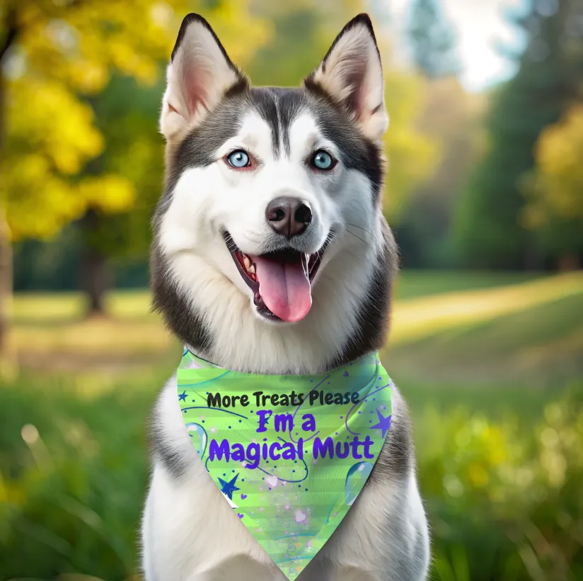 Bright Neon Green Pet Bandana with Fun "I'm a Magical Mutt" Design, Doggy Daycare and Special Occasion Pet Accessory, Pet Lover Dog Mom Gift