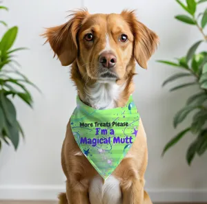 Bright Neon Green Pet Bandana with Fun "I'm a Magical Mutt" Design, Doggy Daycare and Special Occasion Pet Accessory, Pet Lover Dog Mom Gift