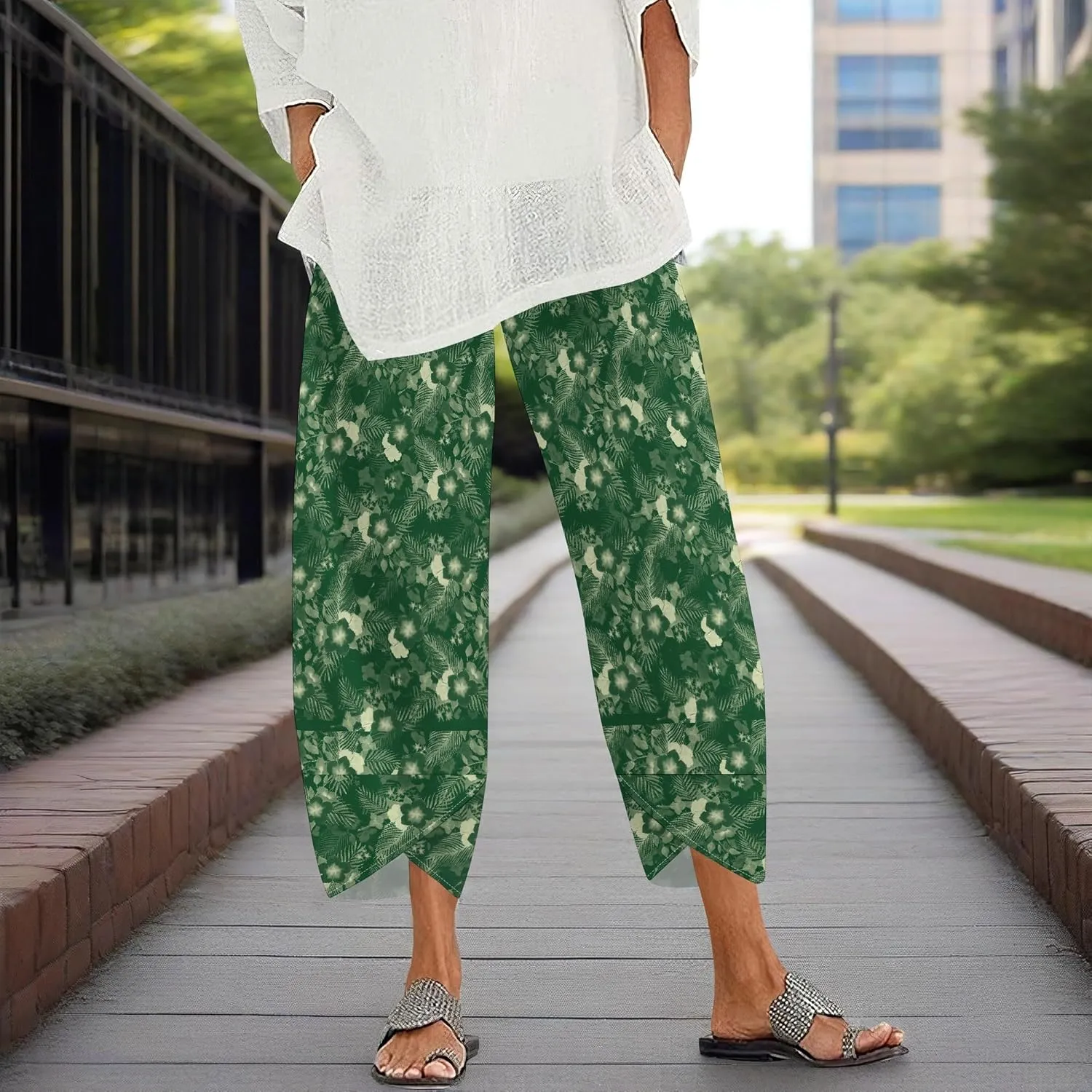 Capris Pants for Women 2025 Summer Wide Leg Plus Size Causal Patterned Printed Comfy Lightweight Trend Sweatpants