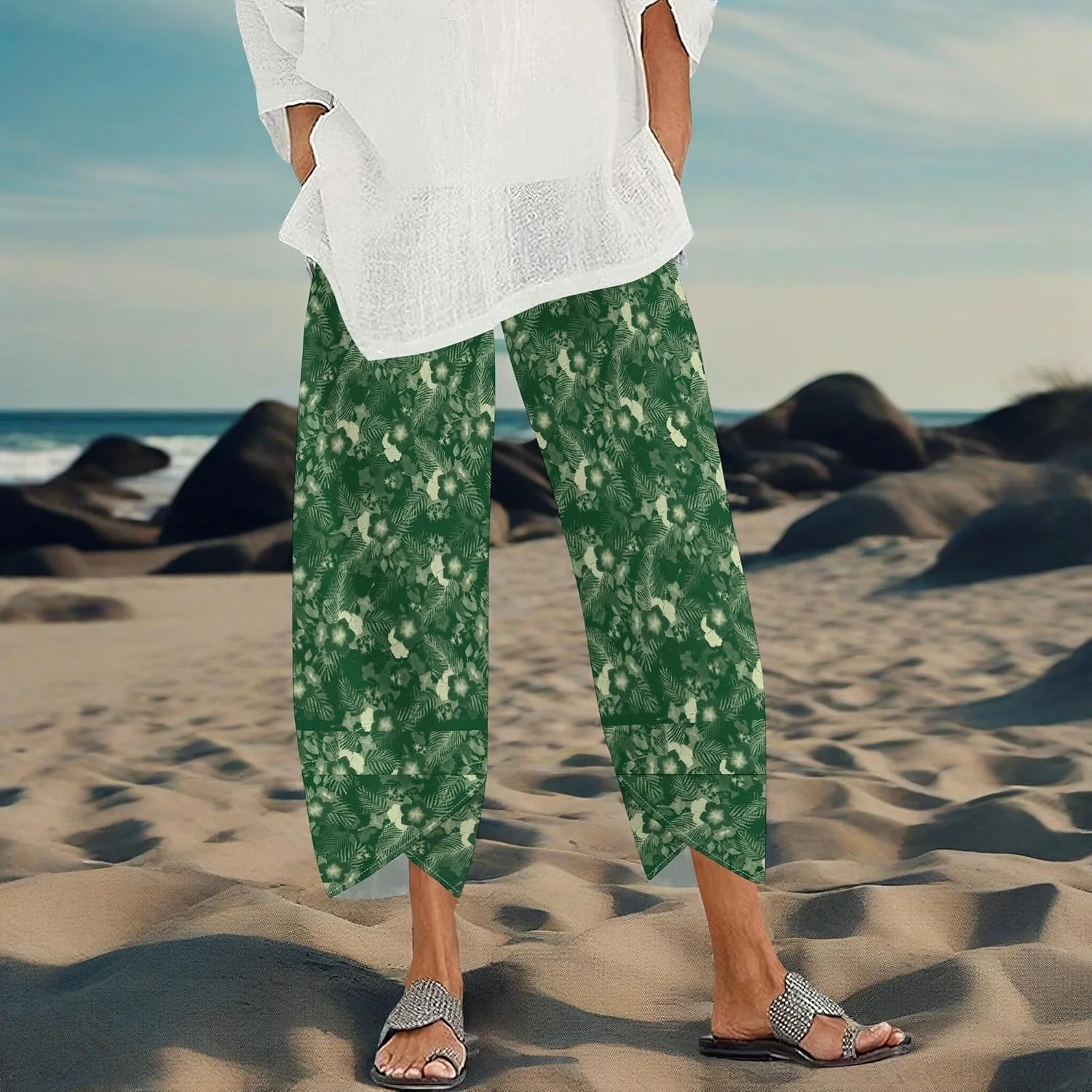 Capris Pants for Women 2025 Summer Wide Leg Plus Size Causal Patterned Printed Comfy Lightweight Trend Sweatpants