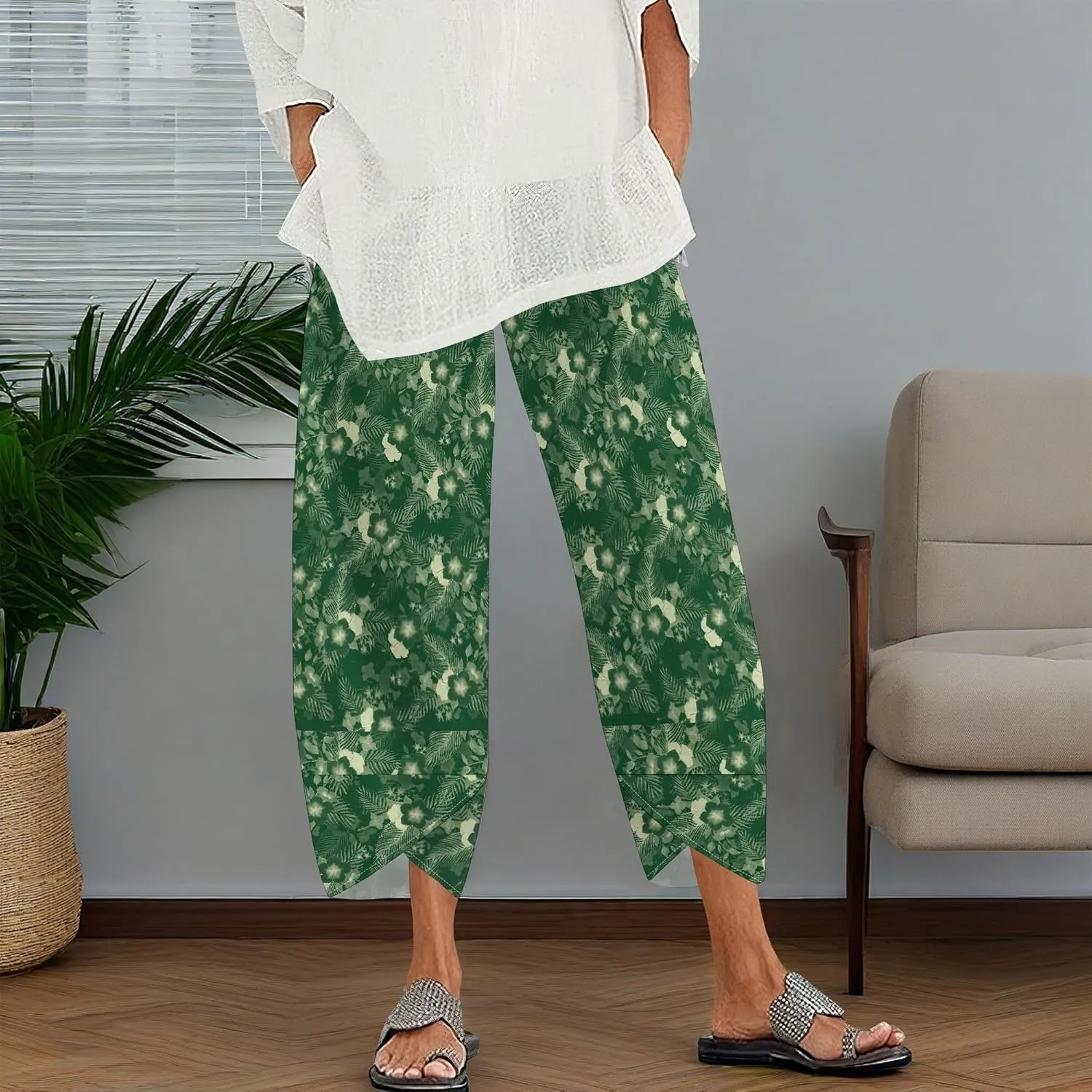 Capris Pants for Women 2025 Summer Wide Leg Plus Size Causal Patterned Printed Comfy Lightweight Trend Sweatpants