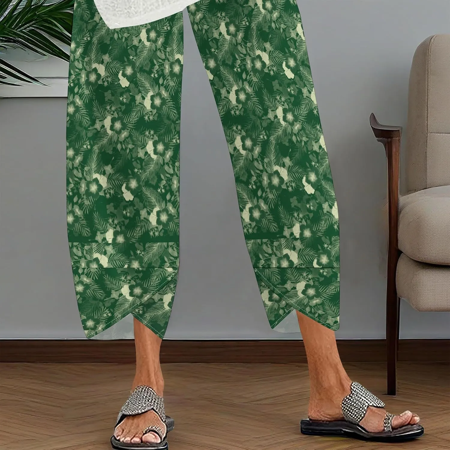 Capris Pants for Women 2025 Summer Wide Leg Plus Size Causal Patterned Printed Comfy Lightweight Trend Sweatpants