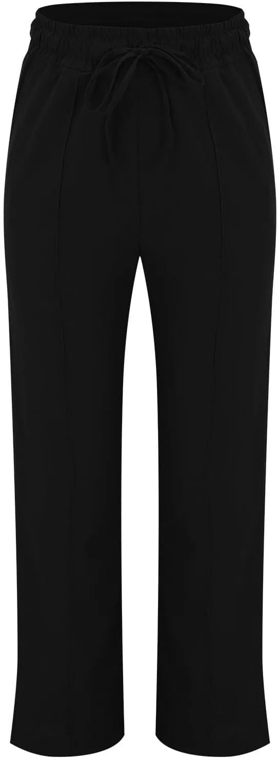Casual Linen Pants Women Summer Trendy Drawstring Waist Plus Size Pants Lightweight Baggy Lounge Pants with Pockets