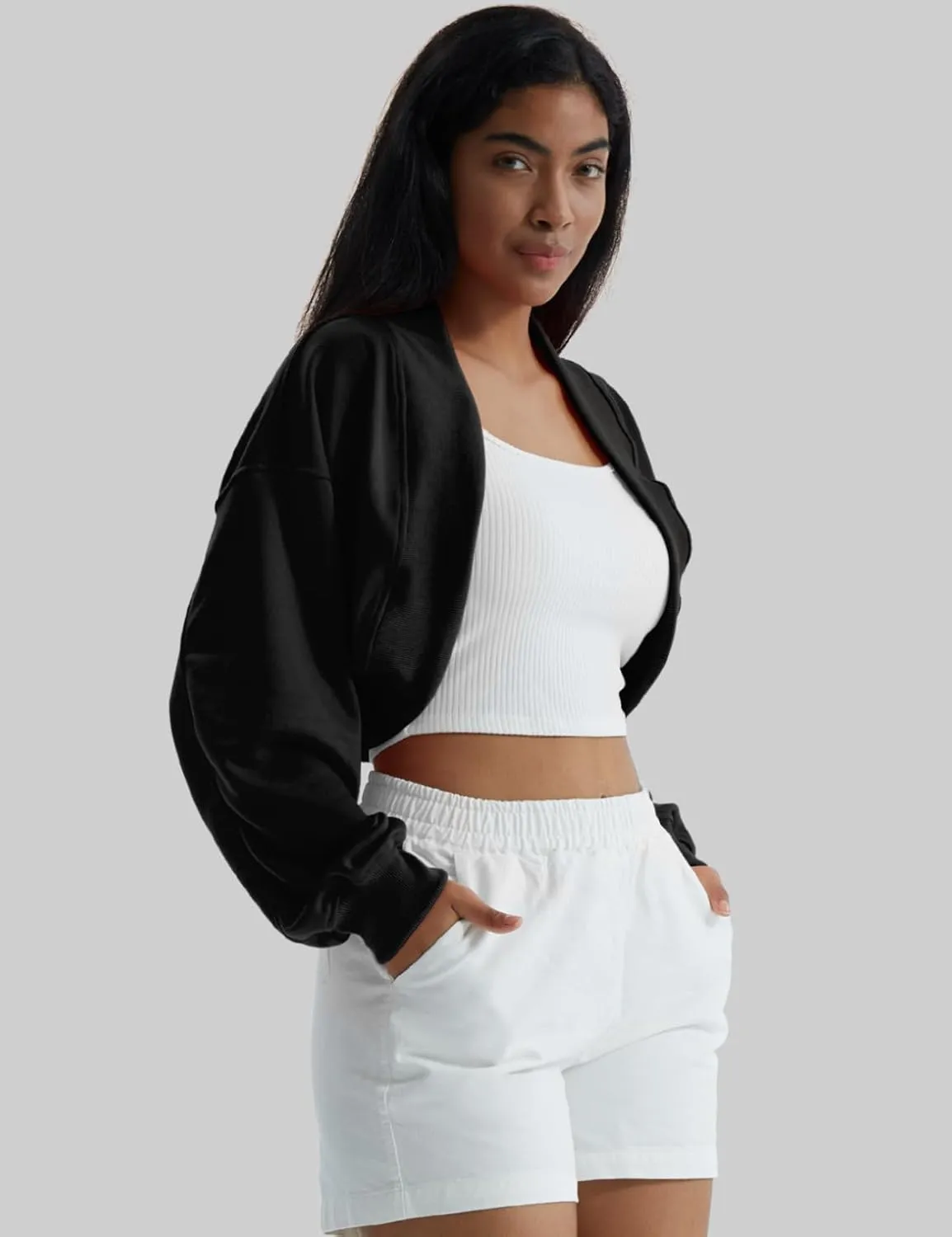 CHERFLY Womens Cropped Bolero Shrug Cardigan 2025 Batwing Y2k Sports Jacket Fall Outfits