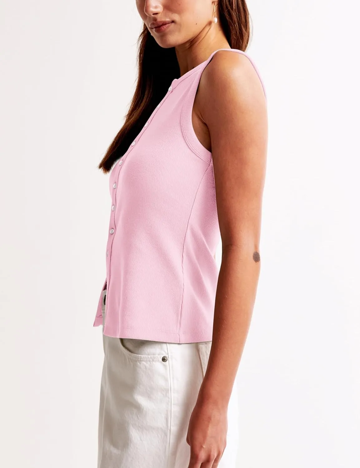 Cioatin Women Ribbed Button Down Tank Tops Sleeveless Crew Neck Slim Fit Open Front Crop Vest Going Out Y2K Clothes