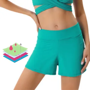 COCOPEAR Period High Waisted Swim Shorts Women with Liner Leakproof Women's Board Shorts for Teens, Girls, Women
