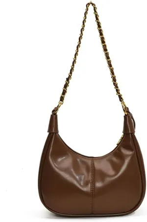 Crescent Shoulder Bag Half Moon Crossbody Bag for Women Medium PU Retro Shoulder Purse with Chainstrap Underarm Hobo HandBags