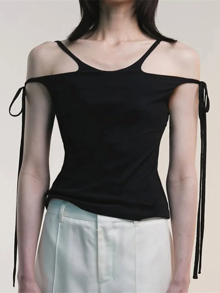 Cryptographic Tie It Up Summer Sexy Cami Crop Top for Women Sleeveless Backless Bandage Cut Out Hot Vest Top Basic Streetwear