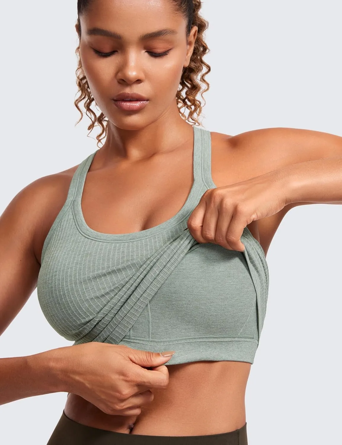CRZ YOGA Seamless Ribbed Womens Tank Top Racerback Camisoles with Built in Bra Padded Scoop Neck Athletic Workout Slim Cami