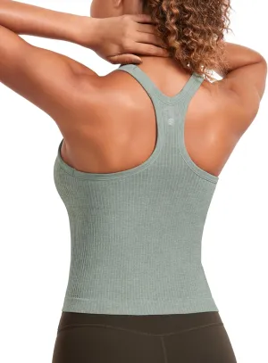CRZ YOGA Seamless Ribbed Womens Tank Top Racerback Camisoles with Built in Bra Padded Scoop Neck Athletic Workout Slim Cami